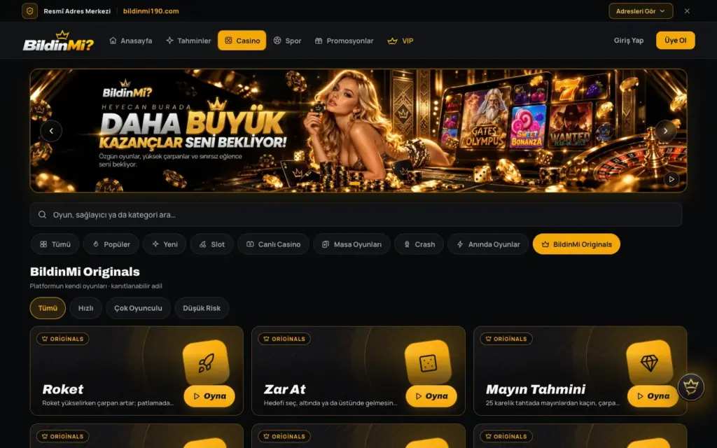 Originals oyunlarının listelendiği sayfa